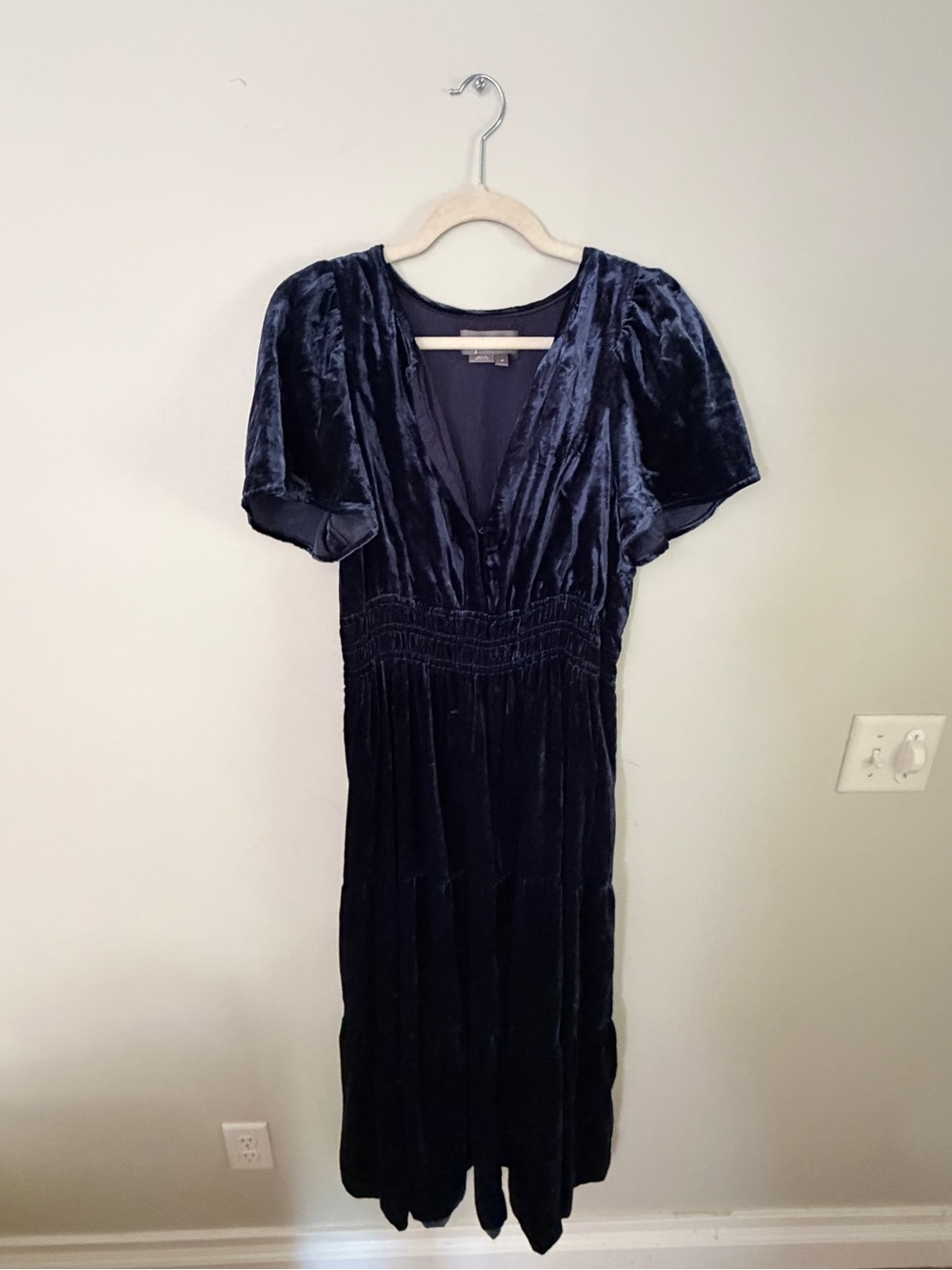 Anthropologie Navy Velvet V-Neck Maxi Dress